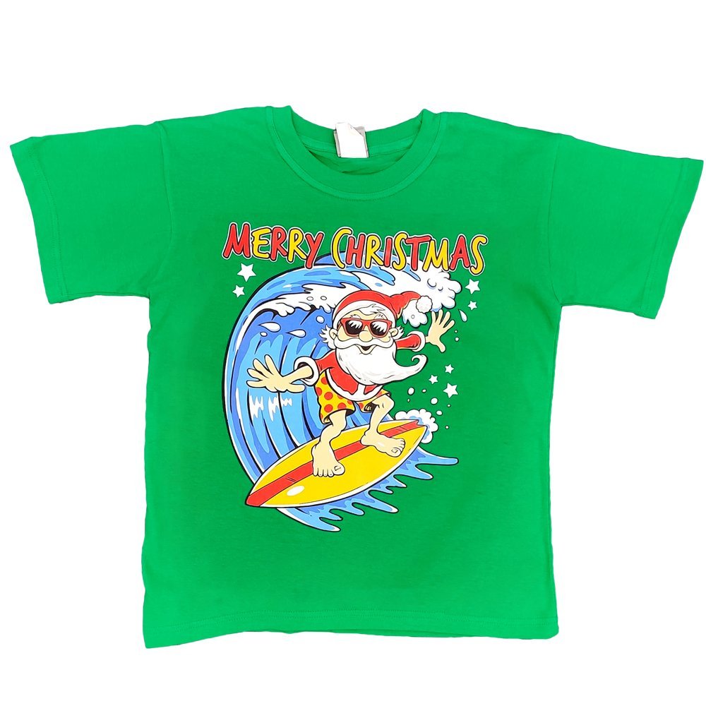 New Funny Adult Xmas Christmas T Shirt Tee Mens Womens 100% Cotton Jolly Ugly, Santa Surf (Green), S V474-378191