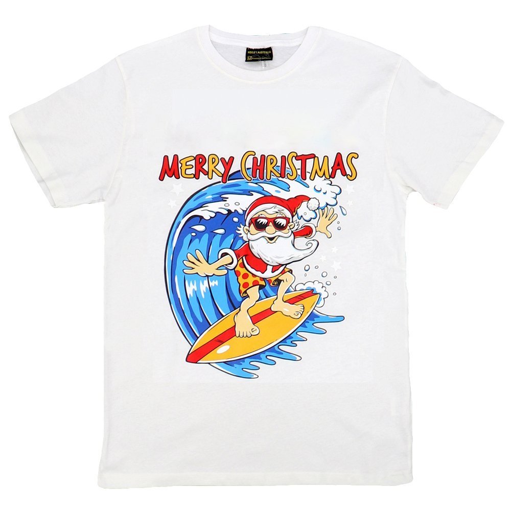 New Funny Adult Xmas Christmas T Shirt Tee Mens Womens 100% Cotton Jolly Ugly, Santa Surf (White), M V474-378194