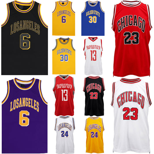 New Men's Basketball Jersey Sports T Shirt Tee Vest Tops Gym Chicago Los Angeles, White - Los Angeles 24, M V474-378642