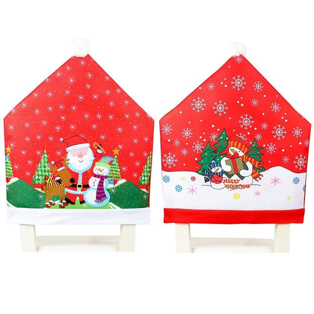 10x Christmas Chair Covers Dinner Table Santa Hat Snowman Home Decor Ornaments, Santa (10 Chair Covers) V474-380148