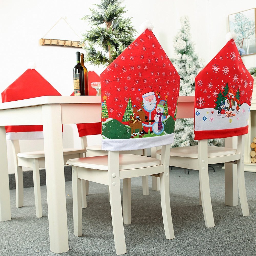 10x Christmas Chair Covers Dinner Table Santa Hat Snowman Home Decor Ornaments, Snowman (10 Chair Covers) V474-380149