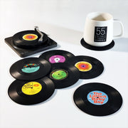 6x Creative Vinyl Record Cup Coasters w Holder Glass Drink Tableware Home Decor, A w/ Record Player Holder V474-393863