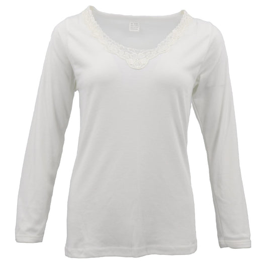 Womens Merino Wool Top Pants Thermal Leggings Long Johns Underwear Pajamas, Women's Floral Top - Beige B, V474-399005