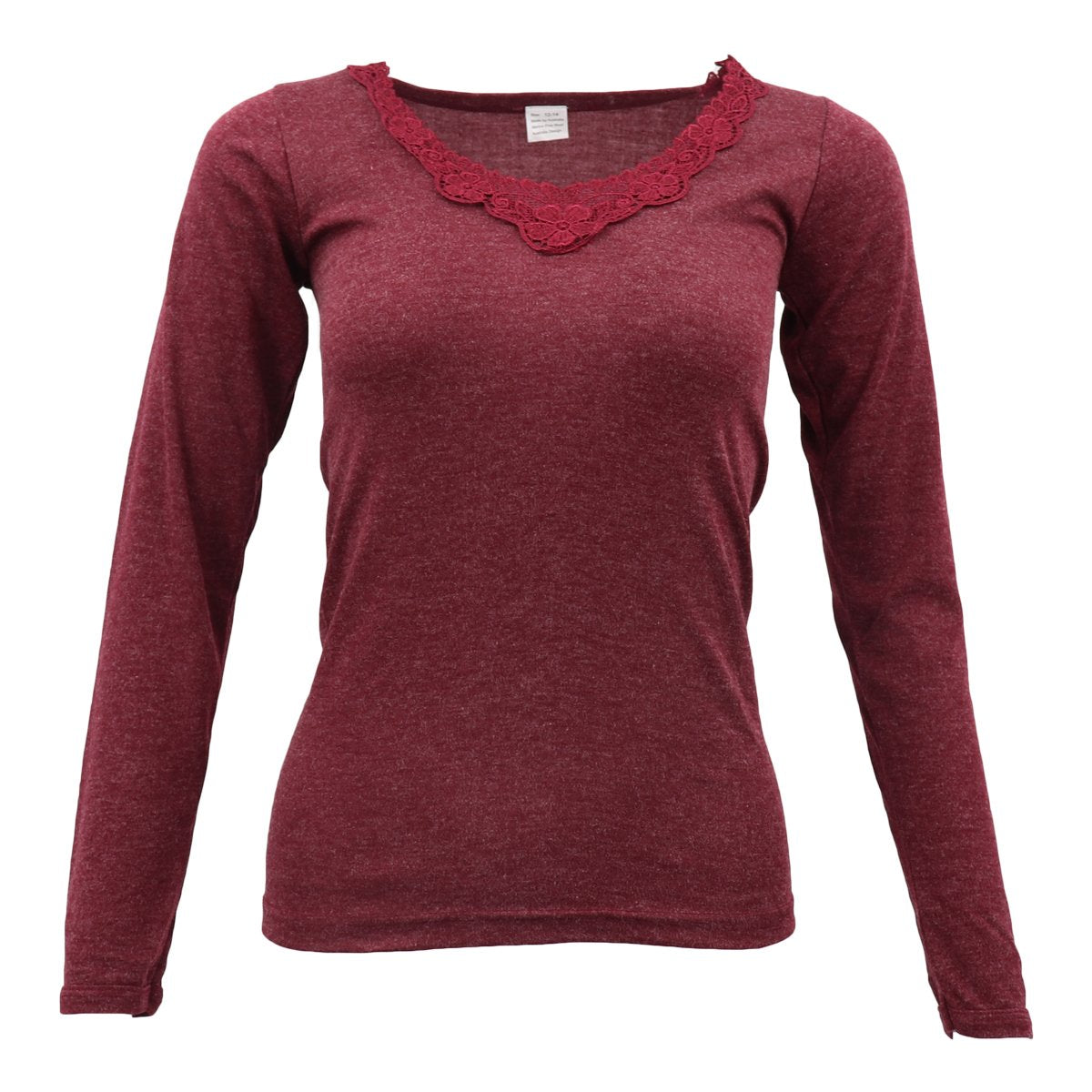 Womens Merino Wool Top Pants Thermal Leggings Long Johns Underwear Pajamas, Women's Floral Top - Burgundy B, V474-399012