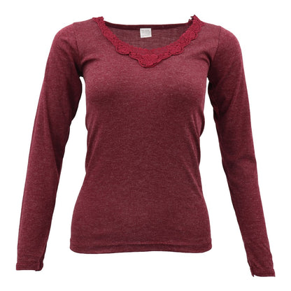 Womens Merino Wool Top Pants Thermal Leggings Long Johns Underwear Pajamas, Women's Floral Top - Burgundy B, V474-399012