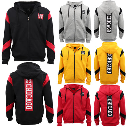 Men's Fleece Zip Up Hoodie Shirt Chicago Bulls 23 Michael Jordan Sweat Jacket, Black, XS V474-418011