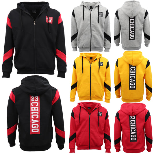 Men's Fleece Zip Up Hoodie Shirt Chicago Bulls 23 Michael Jordan Sweat Jacket, Black, XS V474-418011