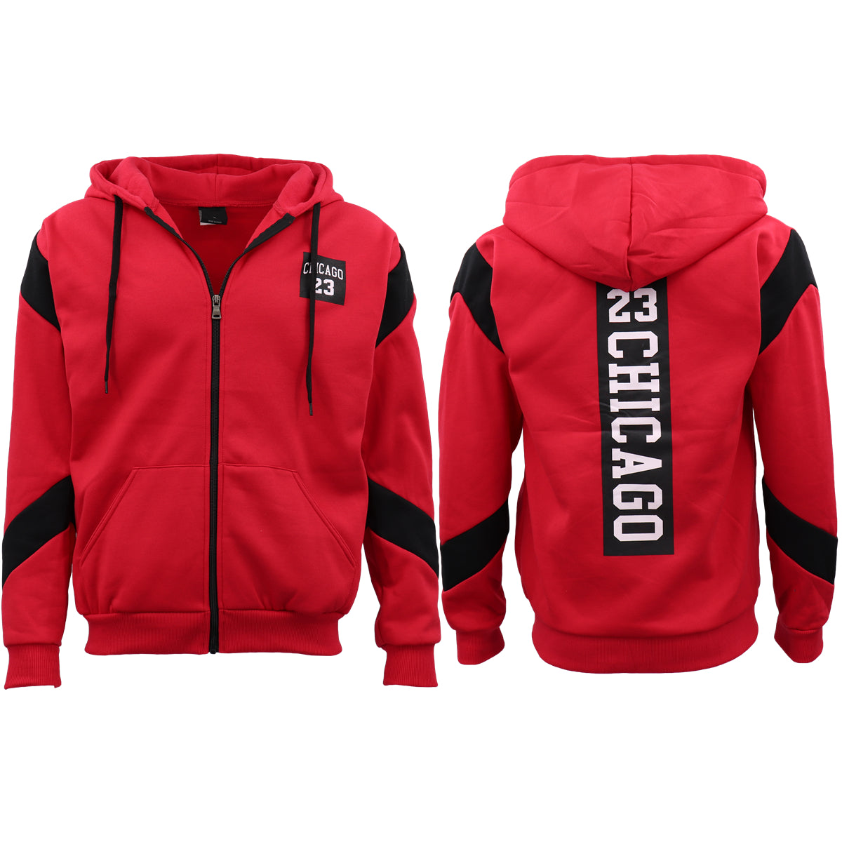 Men's Fleece Zip Up Hoodie Shirt Chicago Bulls 23 Michael Jordan Sweat Jacket, Black, L
