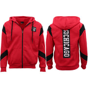 Men's Fleece Zip Up Hoodie Shirt Chicago Bulls 23 Michael Jordan Sweat Jacket, Black, 2XL