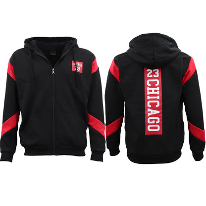 Men's Fleece Zip Up Hoodie Shirt Chicago Bulls 23 Michael Jordan Sweat Jacket, Red, S V474-418026