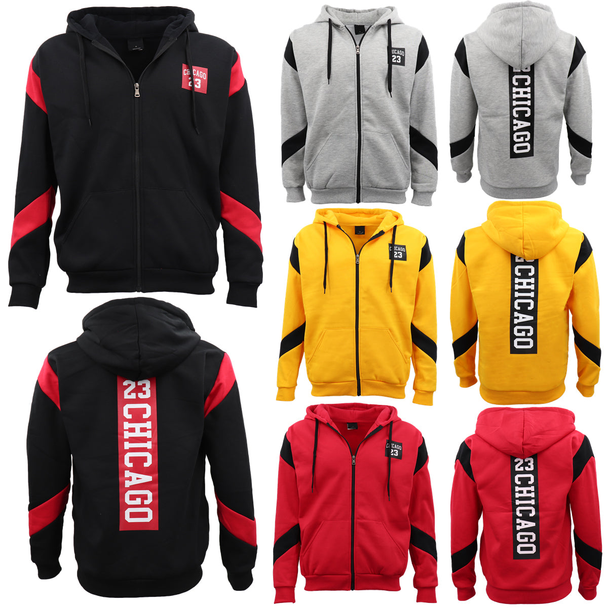 Men's Fleece Zip Up Hoodie Shirt Chicago Bulls 23 Michael Jordan Sweat Jacket, Red, L V474-418028