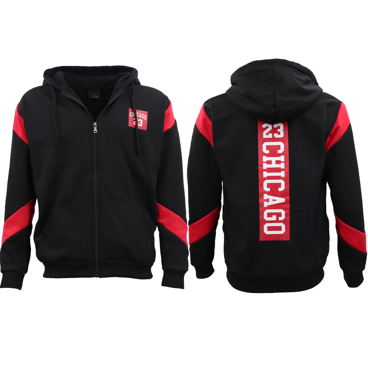 Men's Fleece Zip Up Hoodie Shirt Chicago Bulls 23 Michael Jordan Sweat Jacket, Red, 2XL