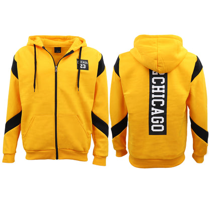 Men's Fleece Zip Up Hoodie Shirt Chicago Bulls 23 Michael Jordan Sweat Jacket, Yellow, XS V474-418032