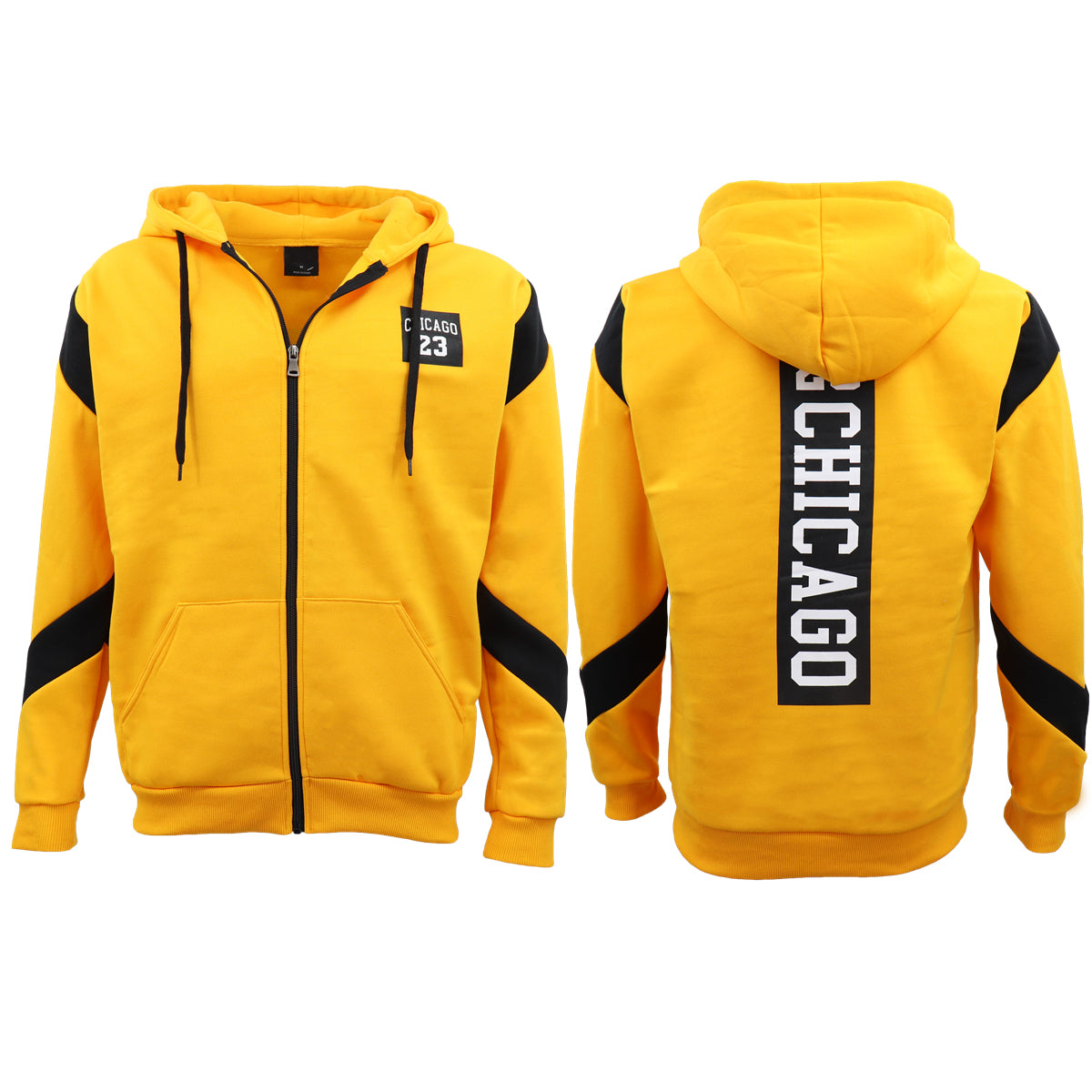 Men's Fleece Zip Up Hoodie Shirt Chicago Bulls 23 Michael Jordan Sweat Jacket, Yellow, XS