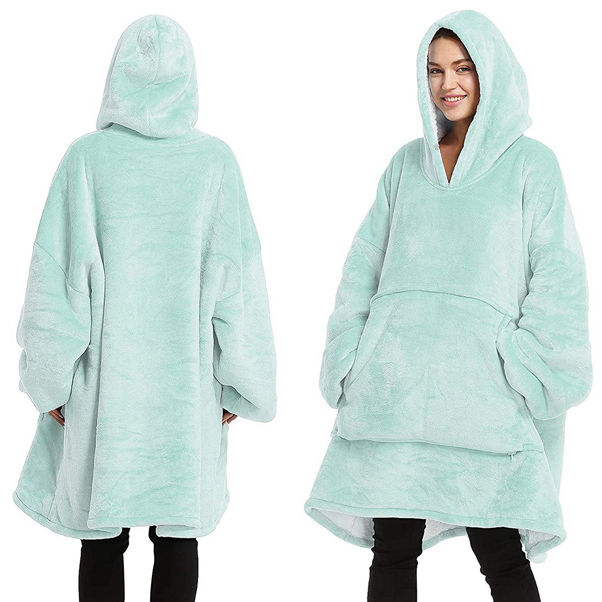 Oversized Soft Pullover Plain Hoodie Warm Fleece Blanket Plush Winter Sweatshirt, Aqua, Adult V474-438914