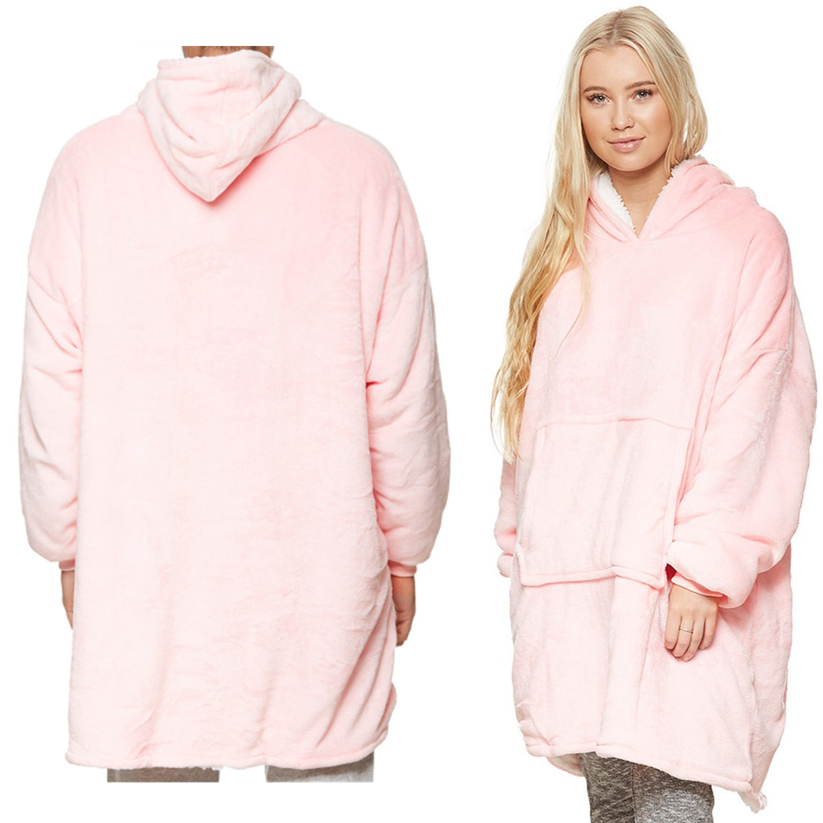 Oversized Soft Pullover Plain Hoodie Warm Fleece Blanket Plush Winter Sweatshirt, Baby Pink, Adult V474-438918