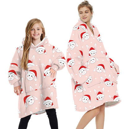 Oversized Soft Pullover Plain Hoodie Warm Fleece Blanket Plush Winter Sweatshirt, Christmas Bunny, Adult V474-438932