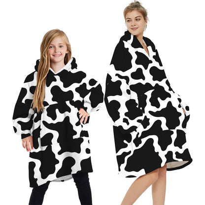 Oversized Soft Pullover Plain Hoodie Warm Fleece Blanket Plush Winter Sweatshirt, Cow Spots, Adult V474-438933