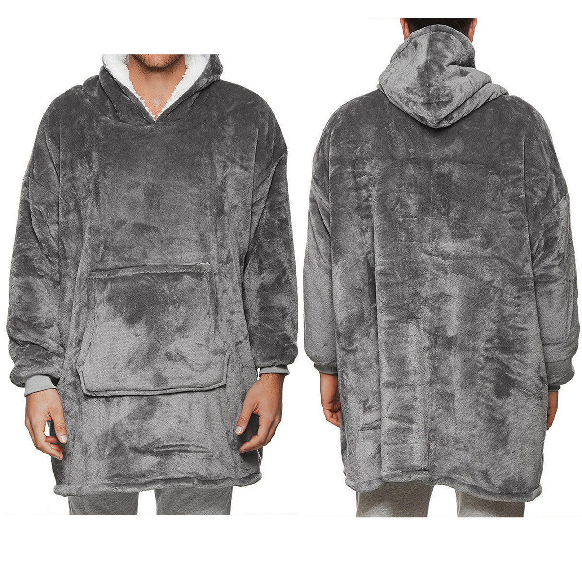 Oversized Soft Pullover Plain Hoodie Warm Fleece Blanket Plush Winter Sweatshirt, Dark Grey, Adult V474-438934