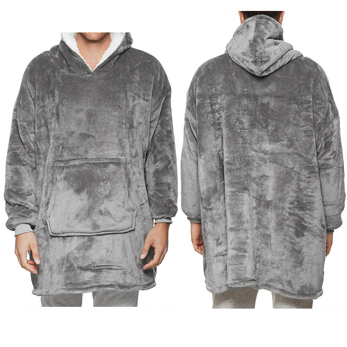 Oversized Soft Pullover Plain Hoodie Warm Fleece Blanket Plush Winter Sweatshirt, Light Grey, Adult V474-438952