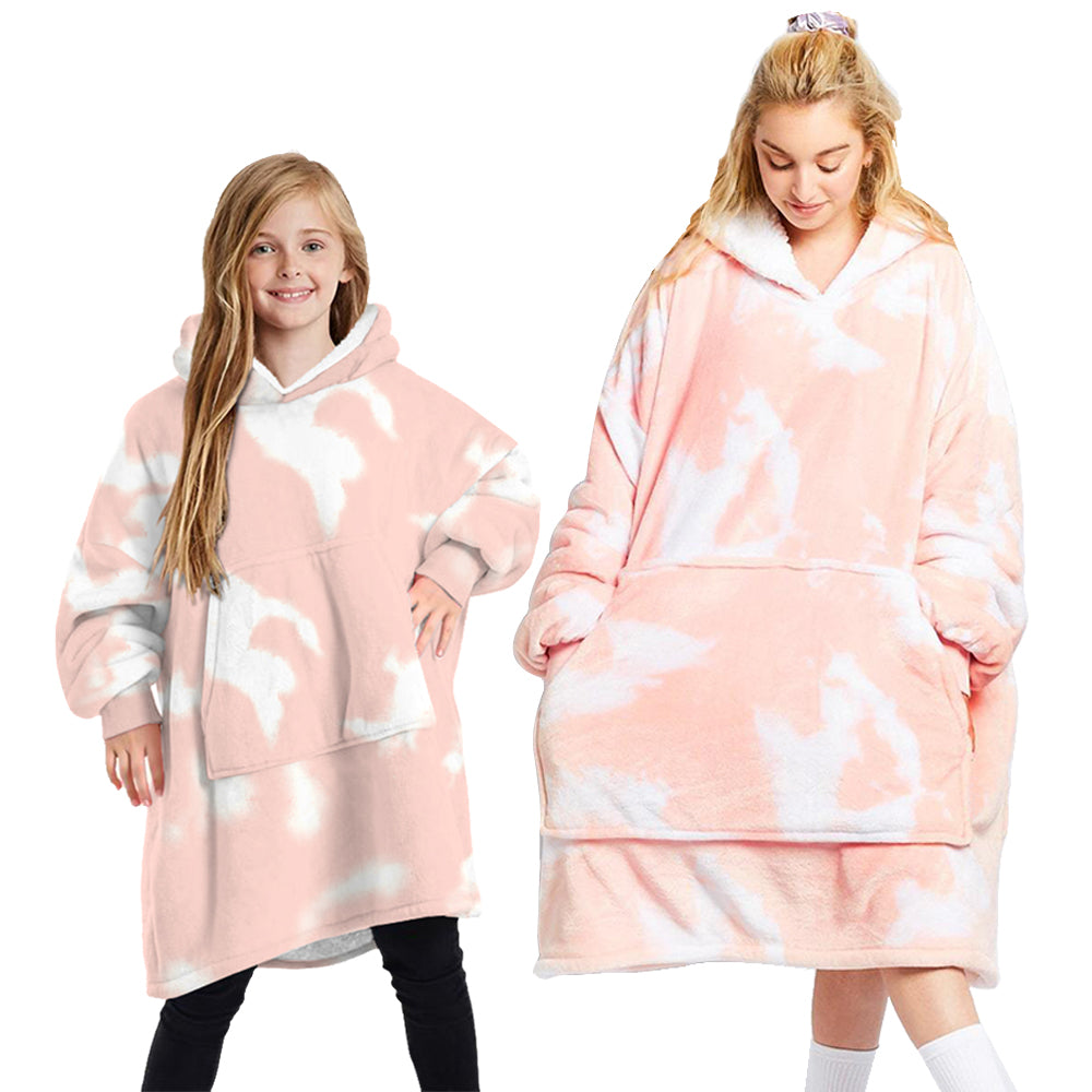 Oversized Soft Pullover Plain Hoodie Warm Fleece Blanket Plush Winter Sweatshirt, Pink Tie-Dye, Adult V474-438966