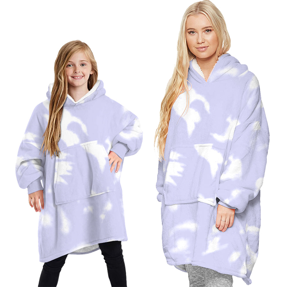 Oversized Soft Pullover Plain Hoodie Warm Fleece Blanket Plush Winter Sweatshirt, Purple Tie-Dye, Adult V474-438969