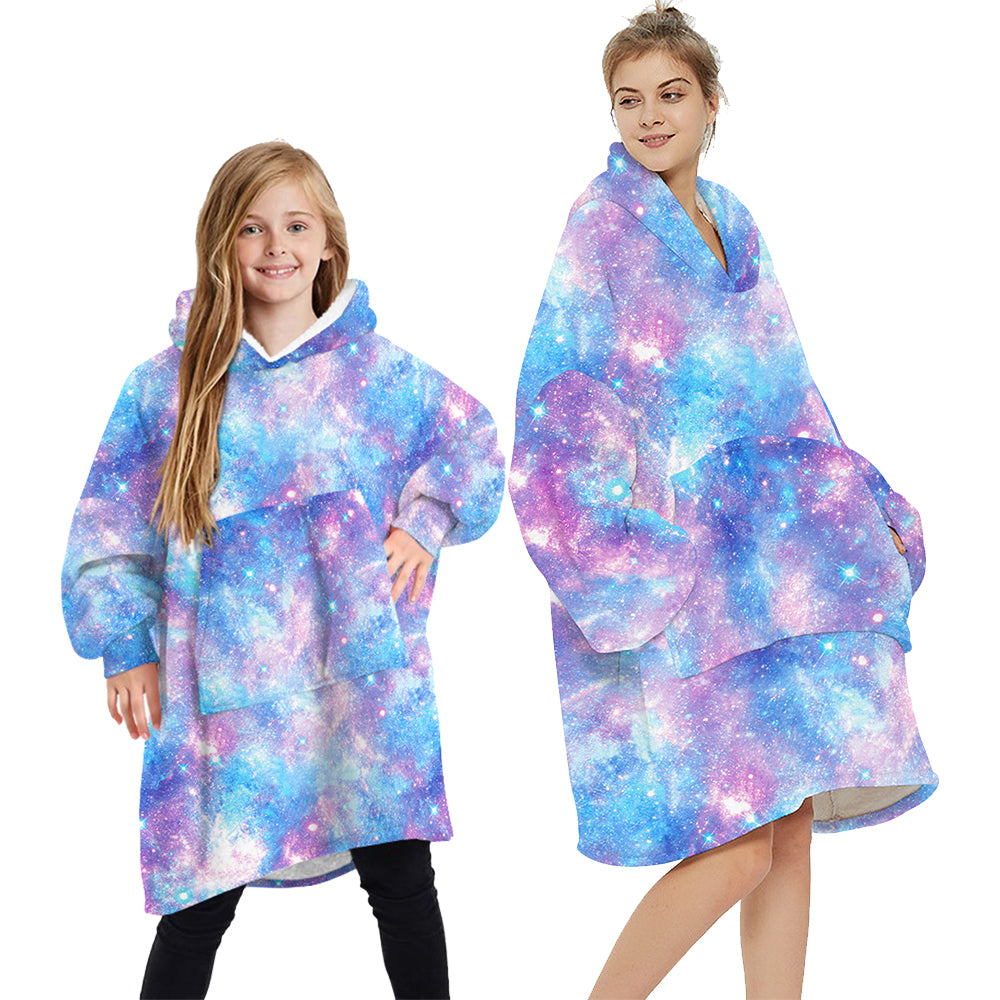 Oversized Soft Pullover Plain Hoodie Warm Fleece Blanket Plush Winter Sweatshirt, Sky Stars (Purple/Blue), V474-438980