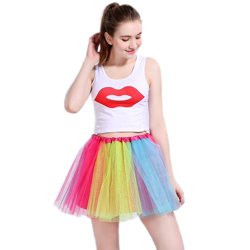 New Adults Tulle Tutu Skirt Dressup Party Costume Ballet Womens Girls Dance Wear, Rainbow_F, Adults V474-445668
