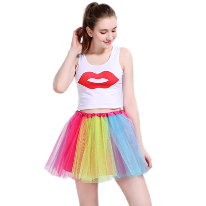 New Adults Tulle Tutu Skirt Dressup Party Costume Ballet Womens Girls Dance Wear, Rainbow_F, Adults V474-445668
