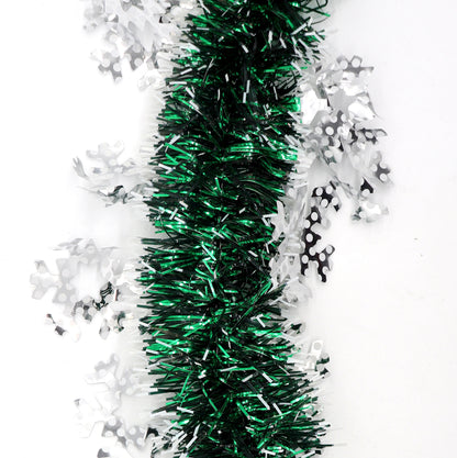 5x 2.5m Christmas Tinsel Xmas Garland Sparkly Snowflake Party Natural Home Decor, Snow in Dark Green V474-453091