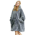 Oversized Soft Pullover Plain Hoodie Warm Fleece Blanket Plush Winter Sweatshirt, Grey w Beer Pocket, Adult V474-461988