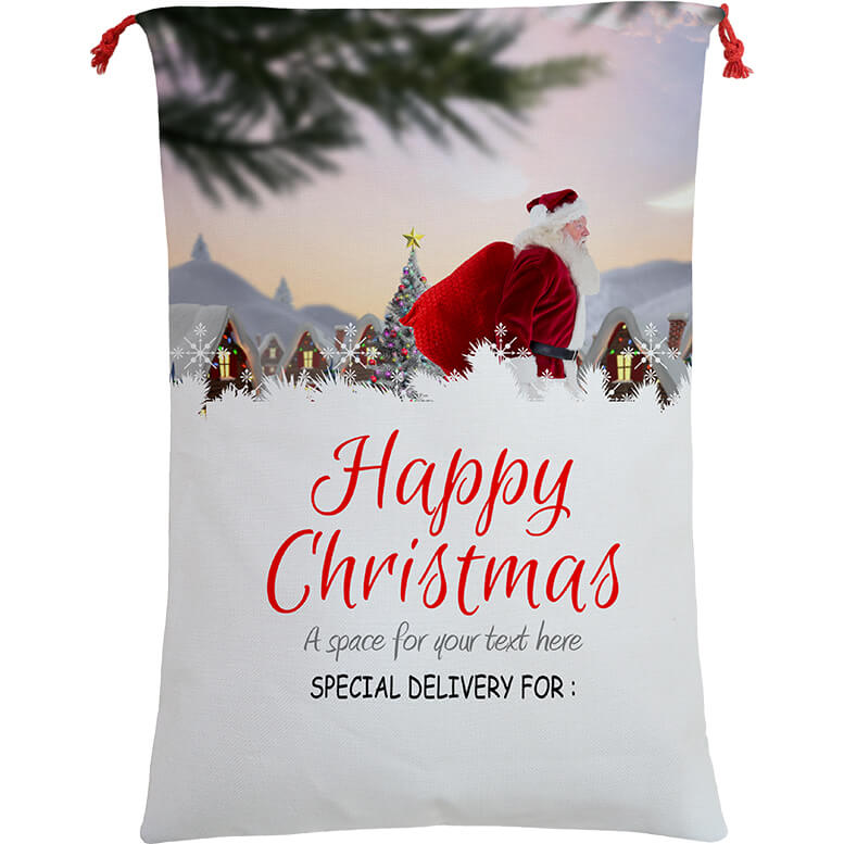 50x70cm Canvas Hessian Christmas Santa Sack Xmas Stocking Reindeer Kids Gift Bag, Santa On The Way V474-462265