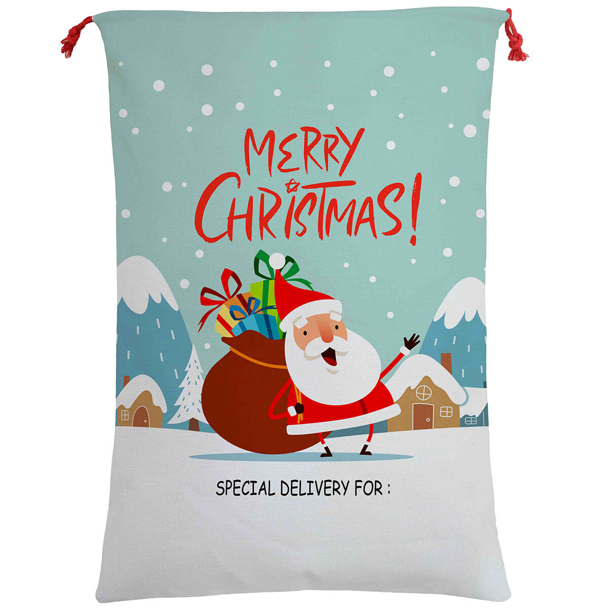 50x70cm Canvas Hessian Christmas Santa Sack Xmas Stocking Reindeer Kids Gift Bag, Cartoon Santa w Bag V474-462267