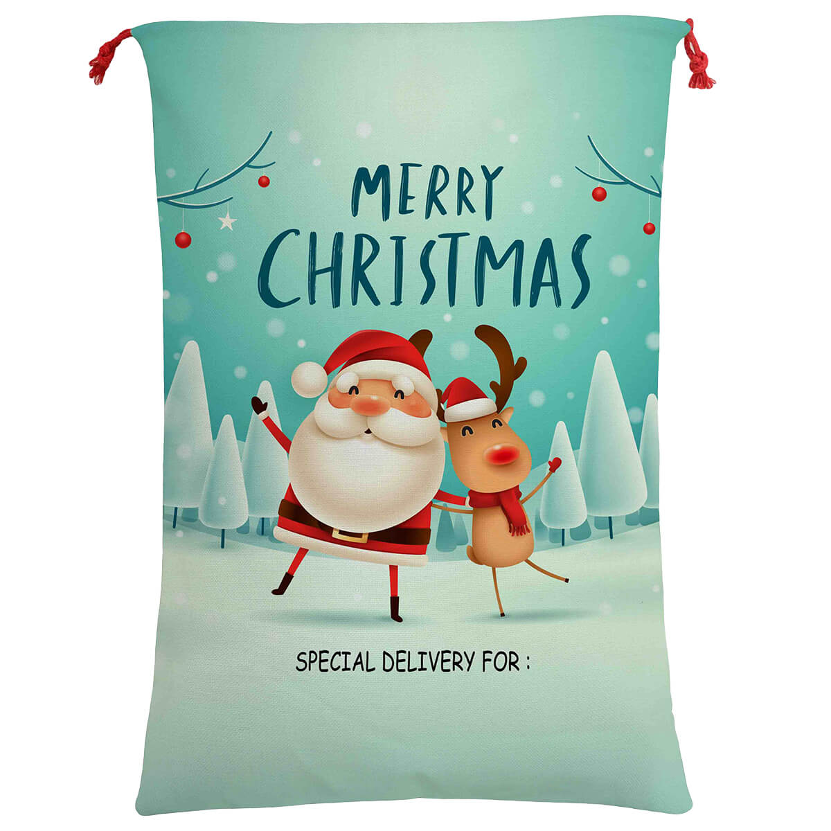 50x70cm Canvas Hessian Christmas Santa Sack Xmas Stocking Reindeer Kids Gift Bag, Cartoon Santa w Reindeer V474-462268