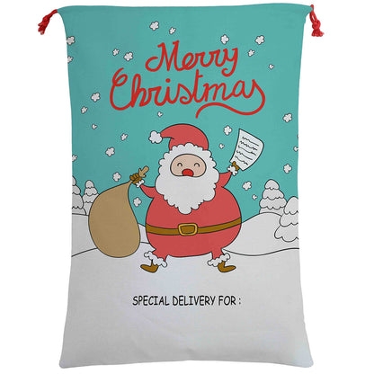 50x70cm Canvas Hessian Christmas Santa Sack Xmas Stocking Reindeer Kids Gift Bag, Cartoon Santa V474-462272