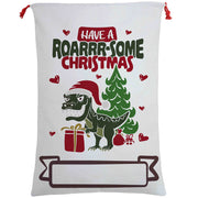 50x70cm Canvas Hessian Christmas Santa Sack Xmas Stocking Reindeer Kids Gift Bag, Have A Roar-some Christmas V474-462278