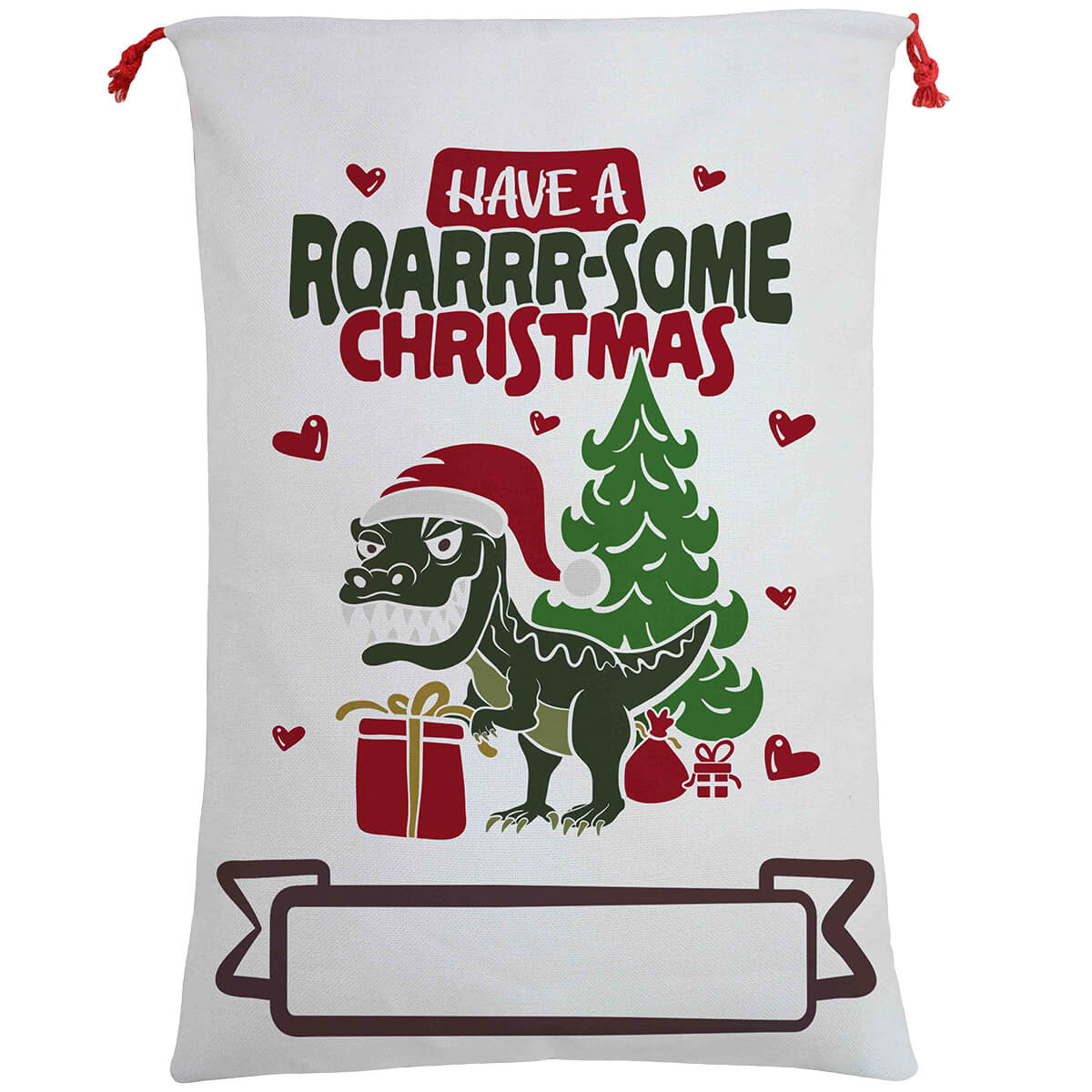 50x70cm Canvas Hessian Christmas Santa Sack Xmas Stocking Reindeer Kids Gift Bag, Have A Roar-some Christmas V474-462278