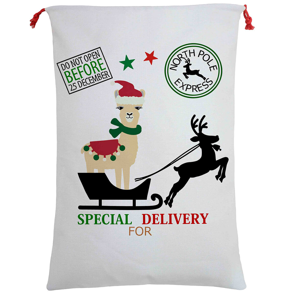 50x70cm Canvas Hessian Christmas Santa Sack Xmas Stocking Reindeer Kids Gift Bag, Special Delivery By Alpaca V474-462281