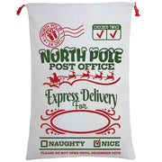 50x70cm Canvas Hessian Christmas Santa Sack Xmas Stocking Reindeer Kids Gift Bag, Cream - North Pole Express V474-462282