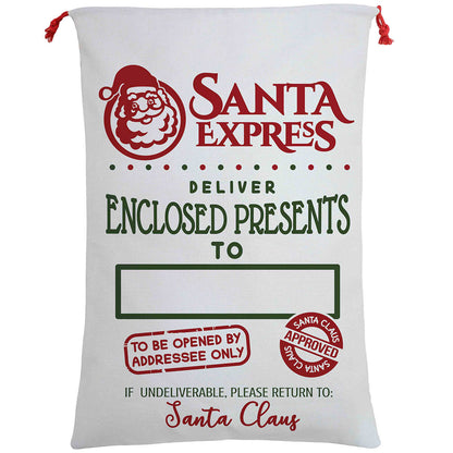 50x70cm Canvas Hessian Christmas Santa Sack Xmas Stocking Reindeer Kids Gift Bag, Cream - Santa Express V474-462285