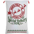 50x70cm Canvas Hessian Christmas Santa Sack Xmas Stocking Reindeer Kids Gift Bag, Cream - North Pole Express V474-462286