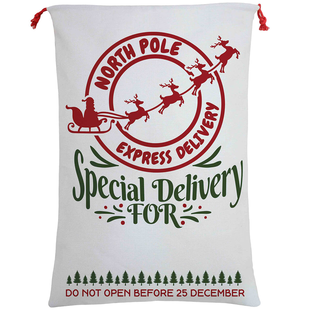 50x70cm Canvas Hessian Christmas Santa Sack Xmas Stocking Reindeer Kids Gift Bag, Cream - North Pole Express V474-462286