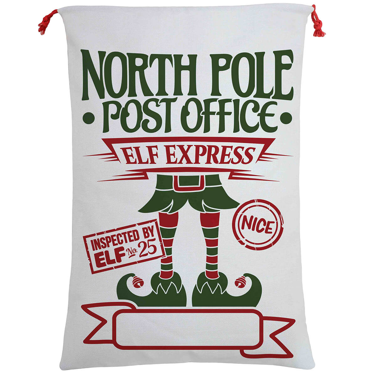50x70cm Canvas Hessian Christmas Santa Sack Xmas Stocking Reindeer Kids Gift Bag, Cream - Elf Express V474-462289