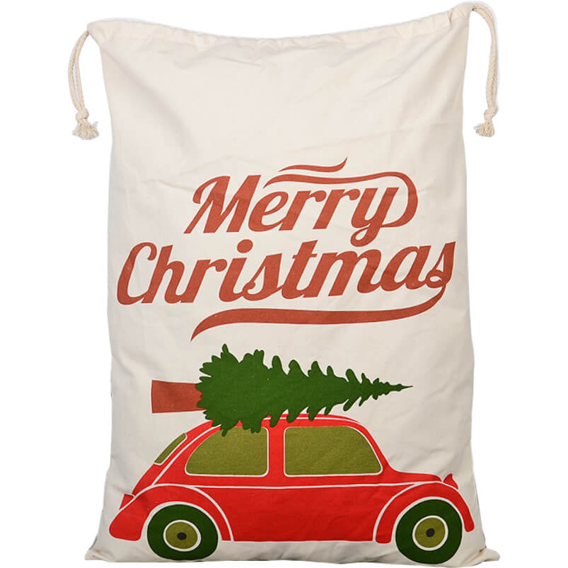 Large Christmas XMAS Hessian Santa Sack Stocking Bag Reindeer Children Gifts Bag, Cream - Christmas Tree On V474-462308