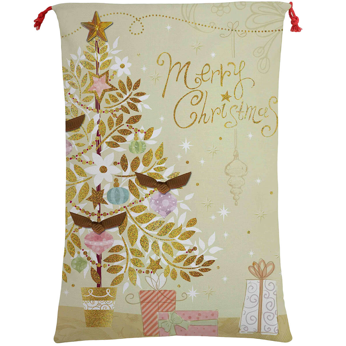 Large Christmas XMAS Hessian Santa Sack Stocking Bag Reindeer Children Gifts Bag, Merry Christmas Golden Tree V474-462310