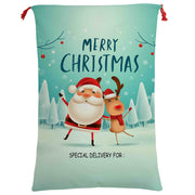 Large Christmas XMAS Hessian Santa Sack Stocking Bag Reindeer Children Gifts Bag, Cartoon Santa w Reindeer V474-462315