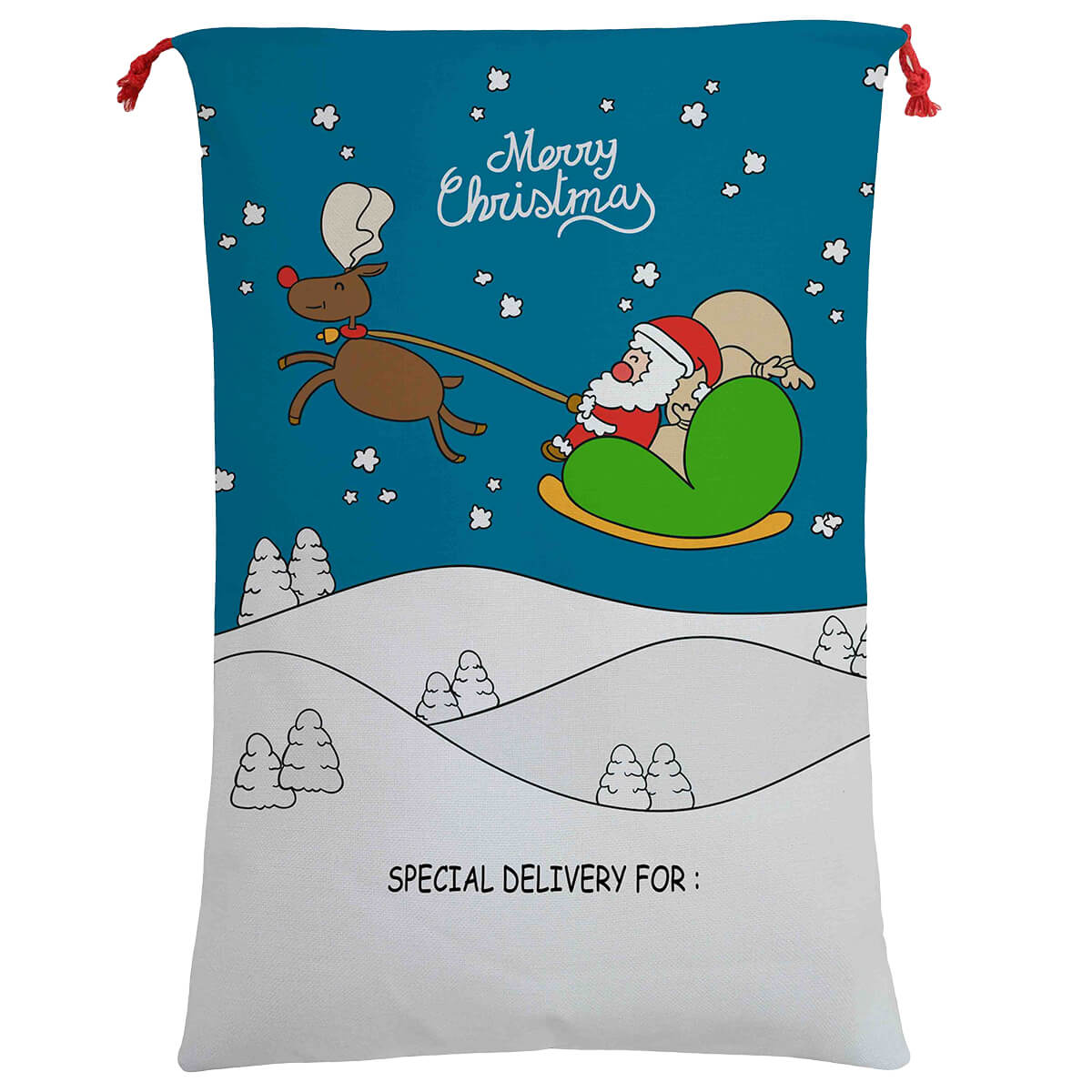 Large Christmas XMAS Hessian Santa Sack Stocking Bag Reindeer Children Gifts Bag, Cartoon Santa Fly V474-462316