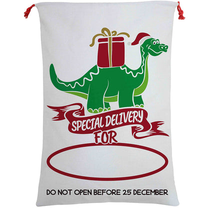 Large Christmas XMAS Hessian Santa Sack Stocking Bag Reindeer Children Gifts Bag, Special Delivery By Dinosaur V474-462320