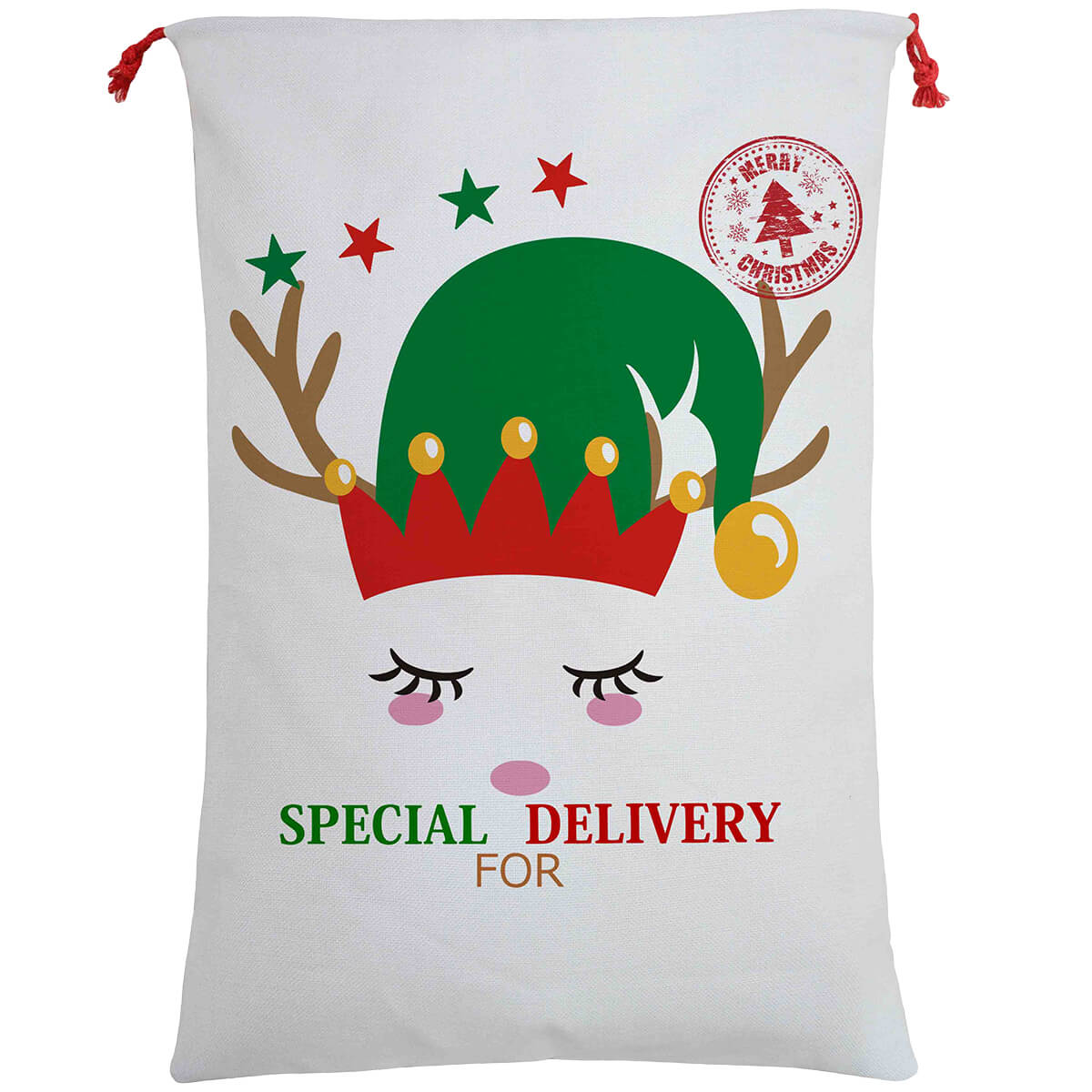 Large Christmas XMAS Hessian Santa Sack Stocking Bag Reindeer Children Gifts Bag, Cream - Cute Reindeer V474-462324