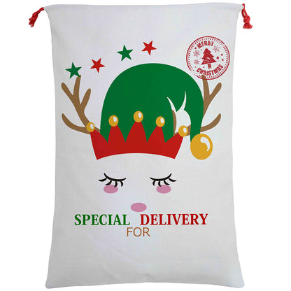 Large Christmas XMAS Hessian Santa Sack Stocking Bag Reindeer Children Gifts Bag, Cream - Cute Reindeer V474-462324